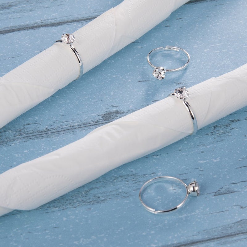 Topoox 60 Pack Silver Diamond Rings for Bridal Shower Games Engagement Party Favor Table Decorations - Image 2